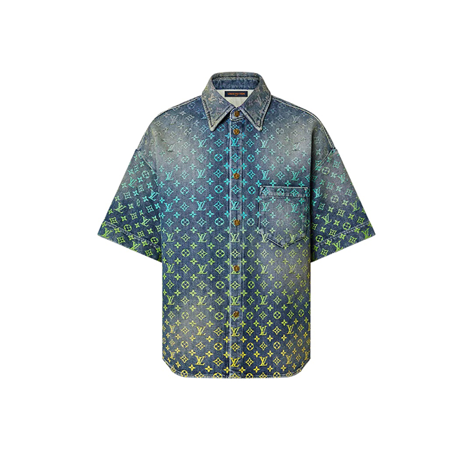 9a+ quality lv louis vuitton rainbow monogram denim short-sleeve shirt